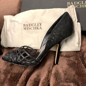 Badgley Mischka “Spencer” black with black metallic stitching worn once size 8.5